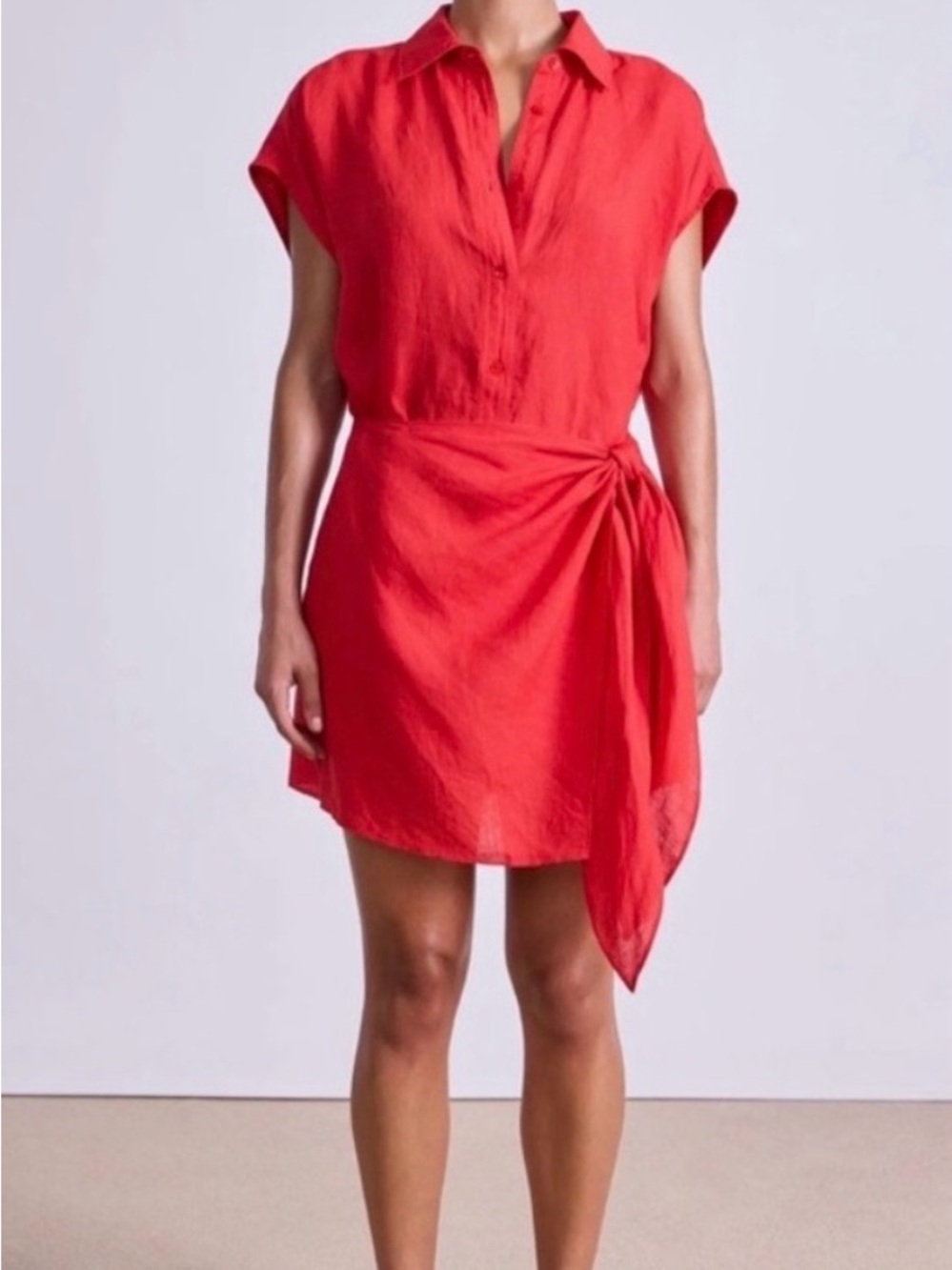 Red Tie-Waist Shirt Dress - Women apiece apart wrap dress size 8